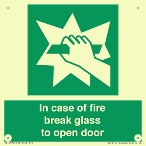 In case of fire break glass to open door